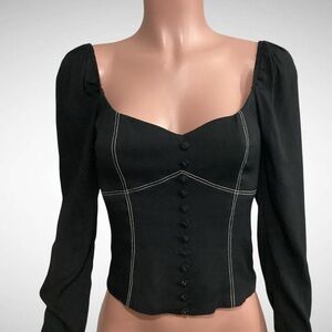 Reformation NWOT Clio Blouse Sweetheart Neck Button Detail Long Sleeve Size 6